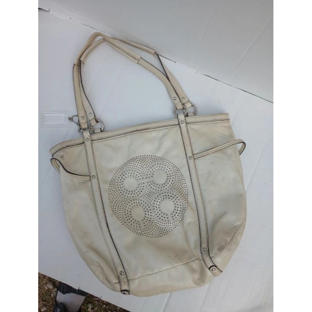 Coach Cream Audrey Andie Perforated Signature Leather Tote Bag *READ*